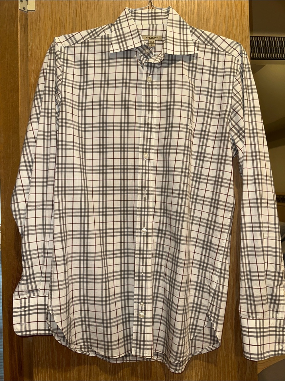 Burberry White Dress Shirt with Black and Brown Plaid